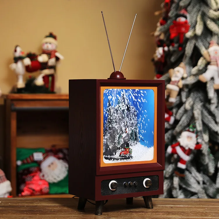 Рождественские украшения маленький ретро-телевизор снежный музыкальный набор