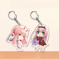 fashion anime darling in the franxx keychain 02 zero two acrylic pendant key chain school bag charm key ring holder friends gift