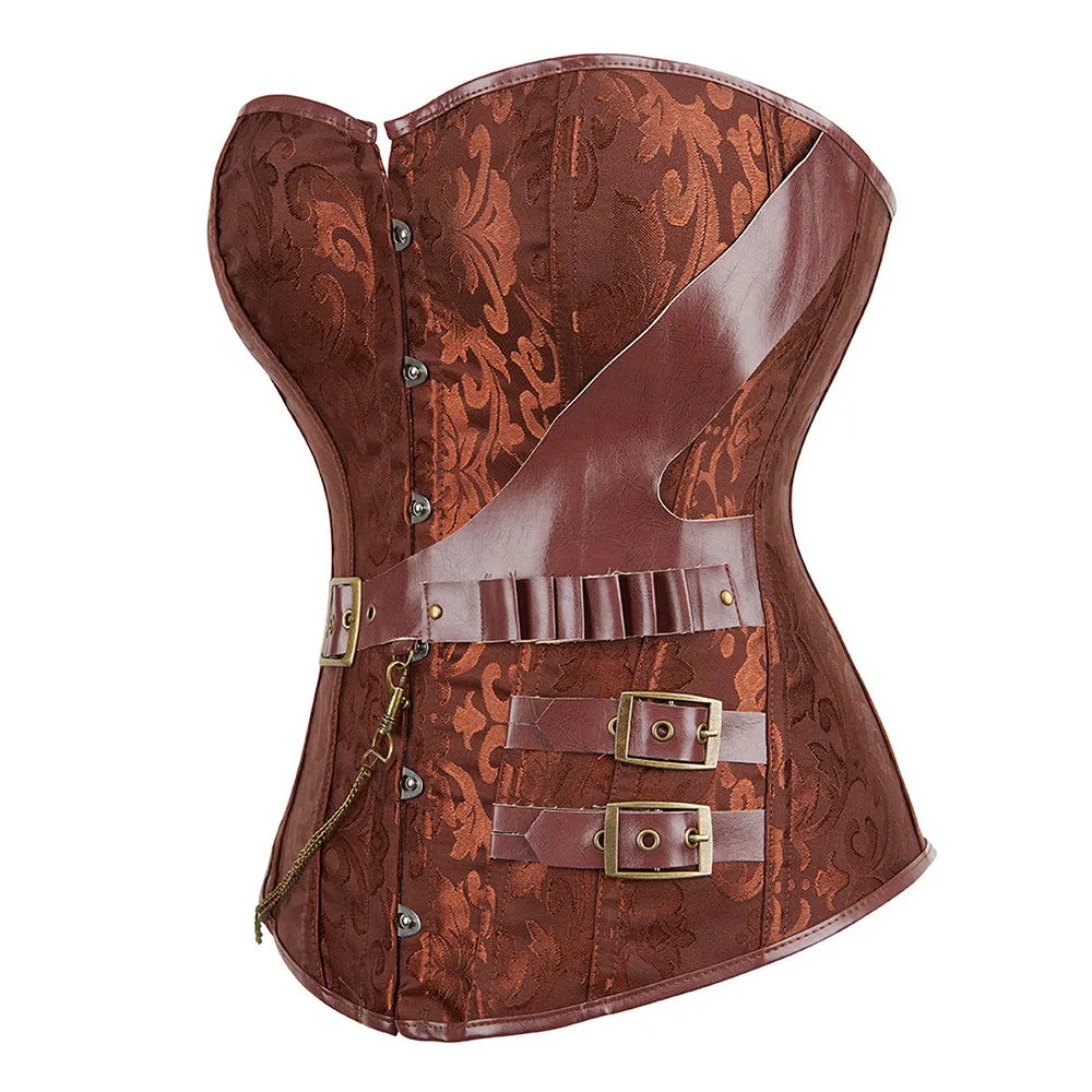 Steampunk Sexy Women Vintage Bustier Tops Gothic Leather Corset Overbust Corselet Vest Body Shapewear Slimming Belly Sheath