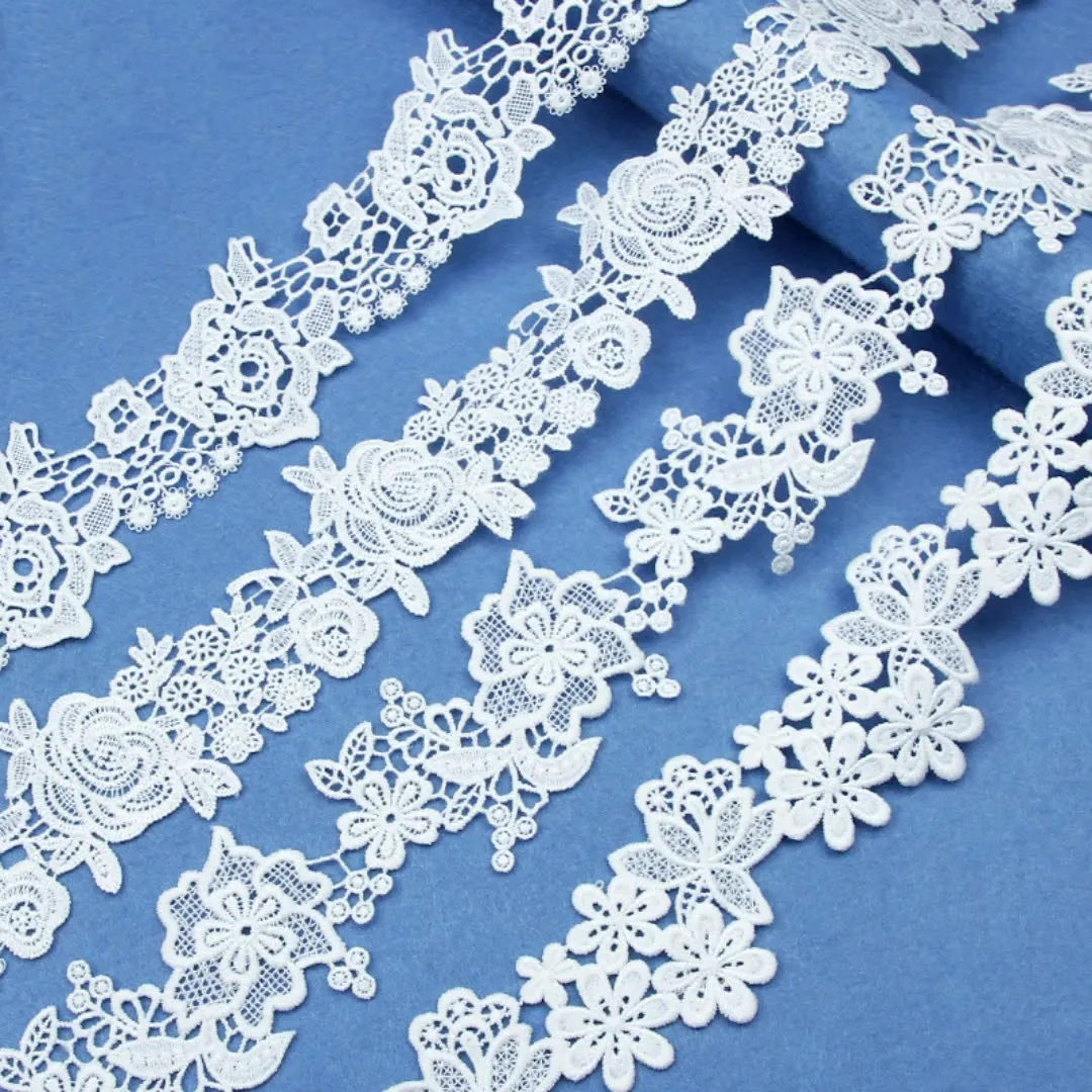 

5yards White Cotton Embroidered Lace Trim Ribbons Fabric Collar Neckline Trim Curtains Dresses DIY Sewing Supplies
