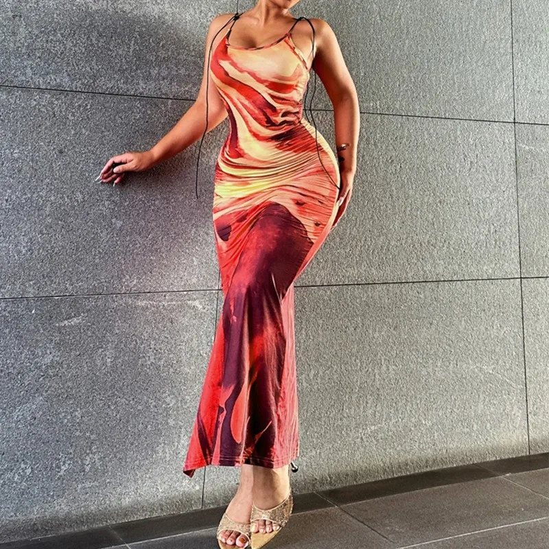 

Bikini Cover Up Cape For The Beach Summer Dress Women 2023 Ins New Sexy Ladies Slim One Split Print Spandex Exit Covers Long