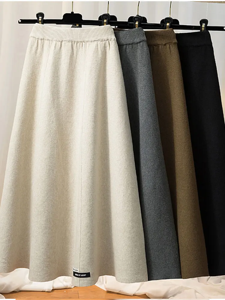 

SURMIITRO вязаная длинная юбка миди женская для зимы 2022 корейская мода Толстая теплая черная белая трапециевидная юбка с высокой талией Женская