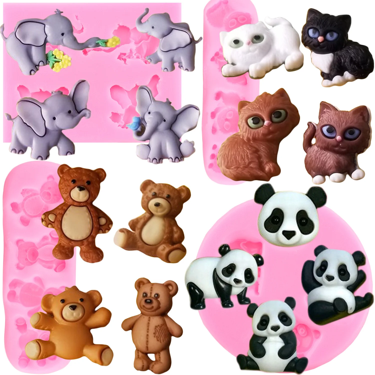 4 шт. силиконовые формы в виде слона медведя панды