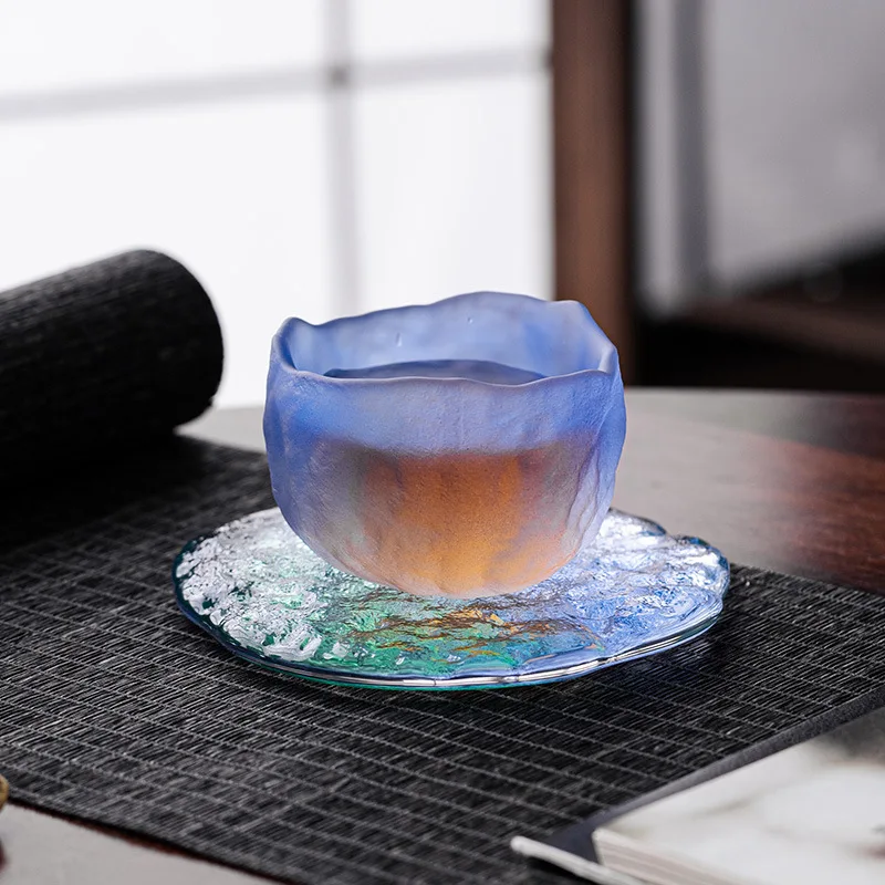 

Japanese-style Glacier Blue pink and Green Country Tide Wind Small Tea Cup Sake Cup Gradient Color Glass Cup Hostess Tea Cup Set