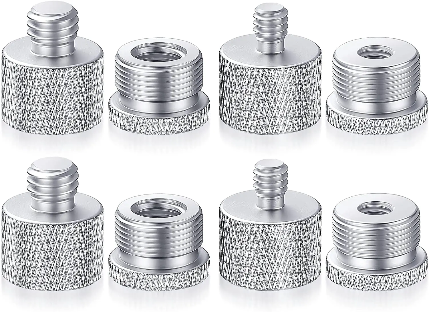 

8 Pcs silver Mic Stand Adapter Mic Thread Adapter Set, 5/8 Female to 3/8 Male and 3/8 Female to 5/8 Male, 5/8 Female to 1/4 Male