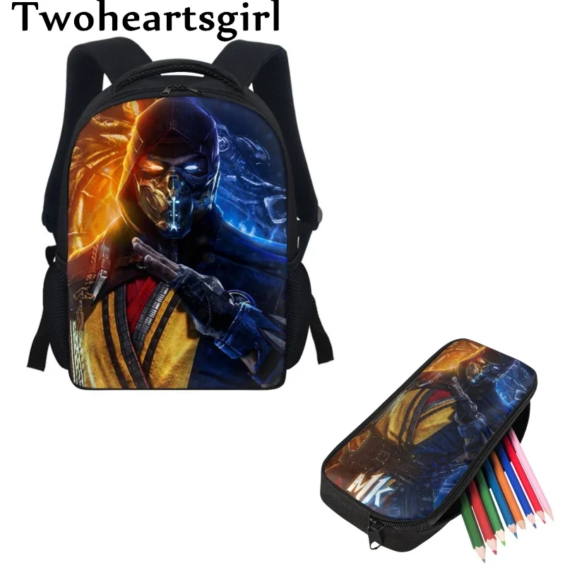 

Twoheartsgirl Mortal Kombat Back to School Kids Schoolbag Kindergarten Backpacks with Pencil Cases Primary Students Baby Bookbag