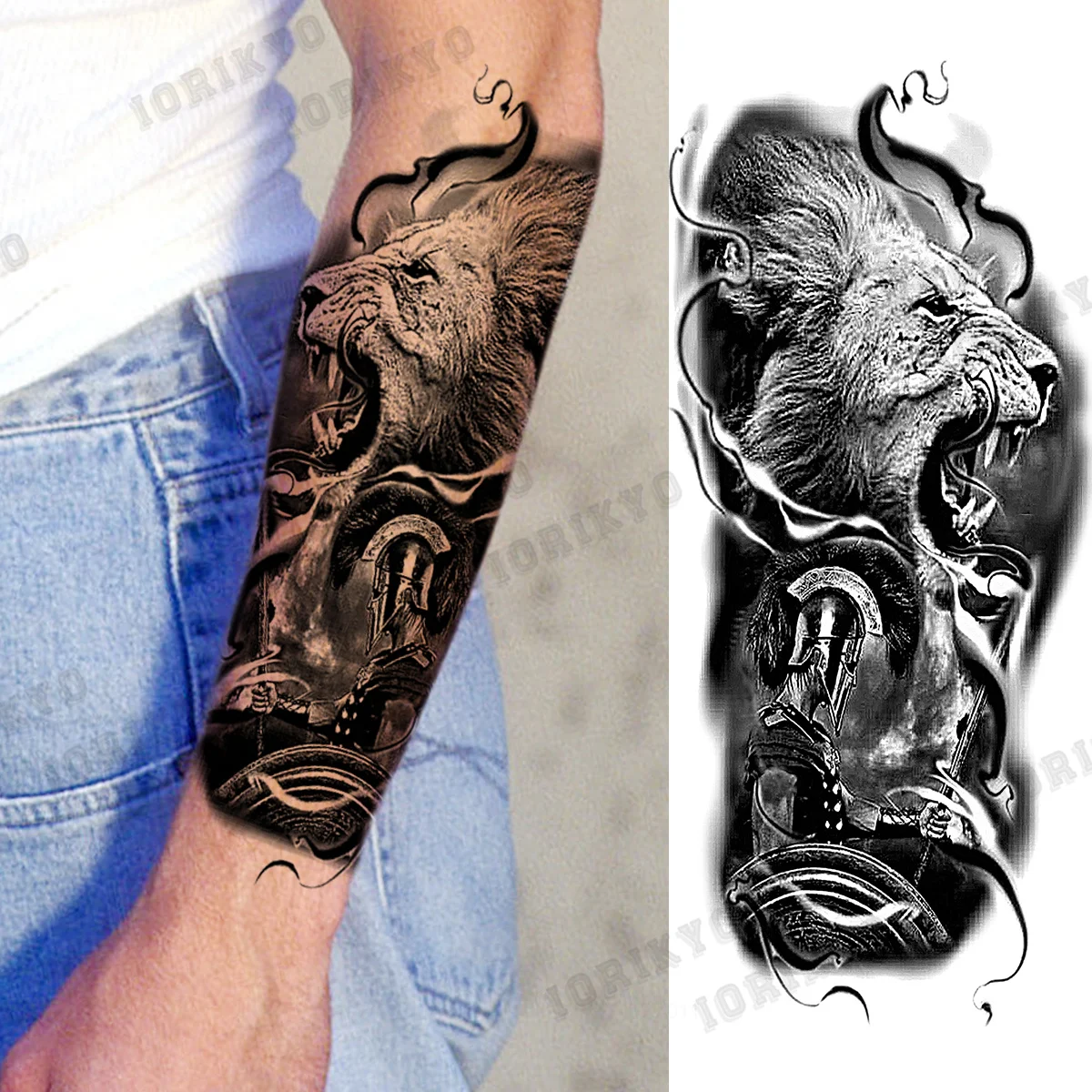 Временные татуировки для мужчин 3D с черепом Черного Тигра взрослых Львом