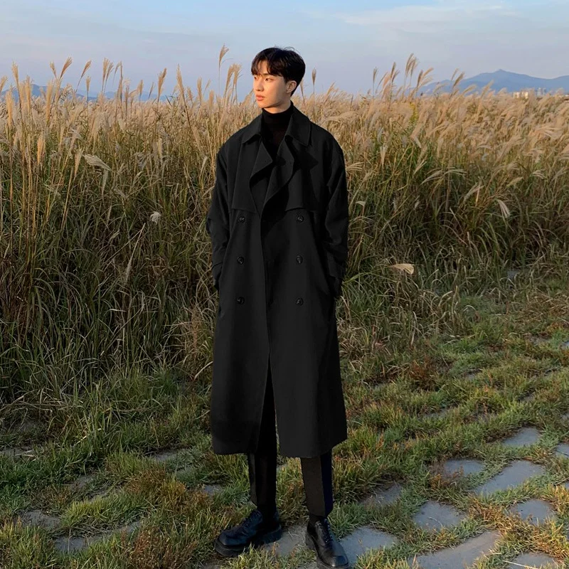 2022 Brand New Autumn Trench Korean Men's Fashion Overcoat for Male Long Windbreaker Streetwear Men Coat Outer Wear Clothing
