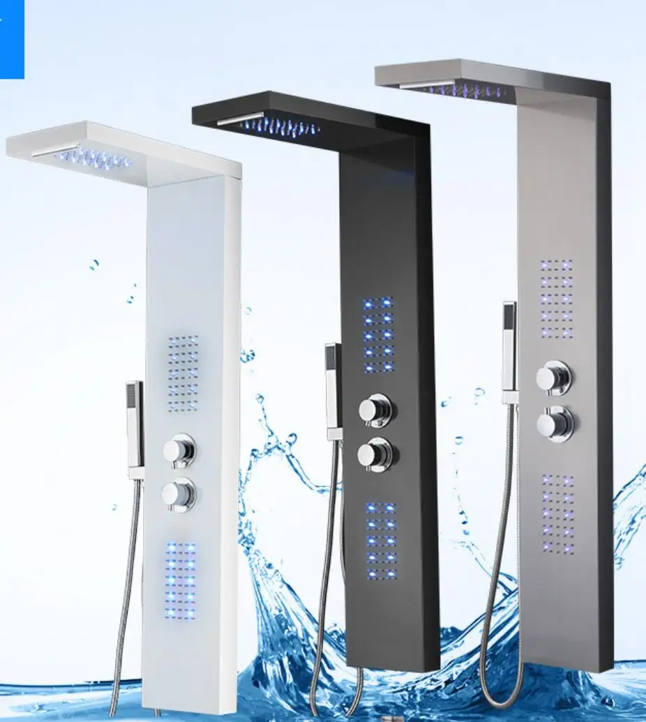 

Black 304 stainless steel LED Shower Panel Tower System Hydroelectricity Display Rain