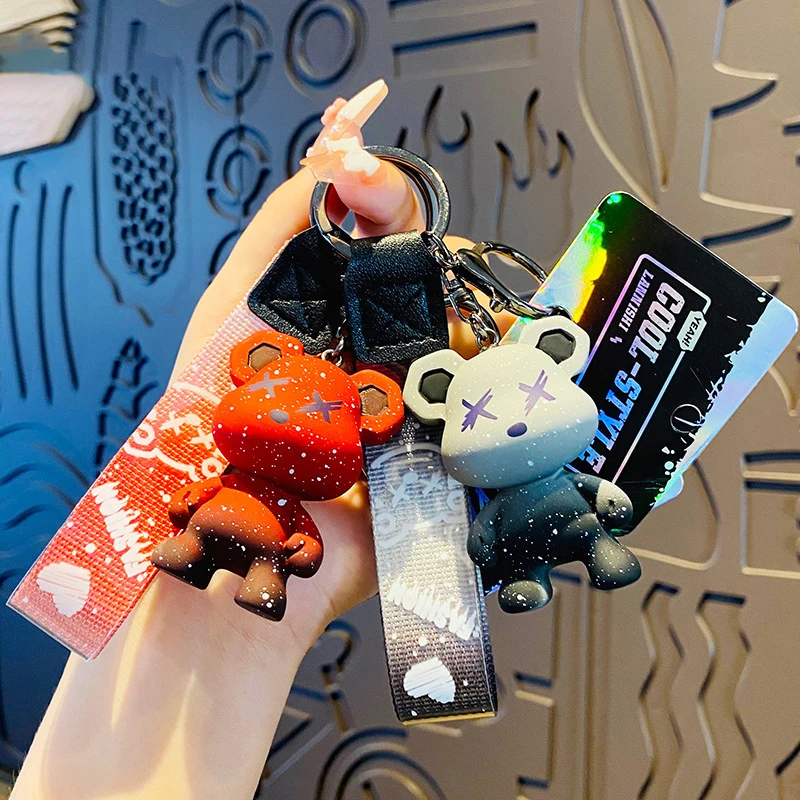 

Creative Cartoon Gradient Bear Doll Keychain Chameleon Bear Key Chain Couple Bag Charm Pendant Animal Car Accessories Gift