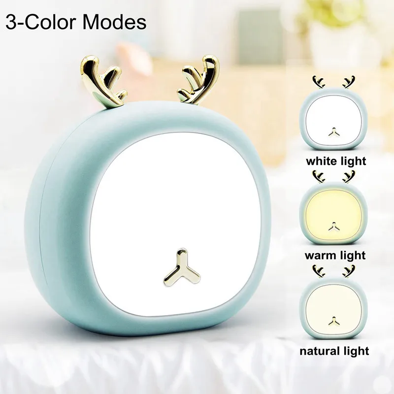 Cute Baby LED Night Light Deer Bunny Nursery Lamp For Kids Rechargeable Touch Control 3 Brightness Adjustable Table Bedside Lamp
