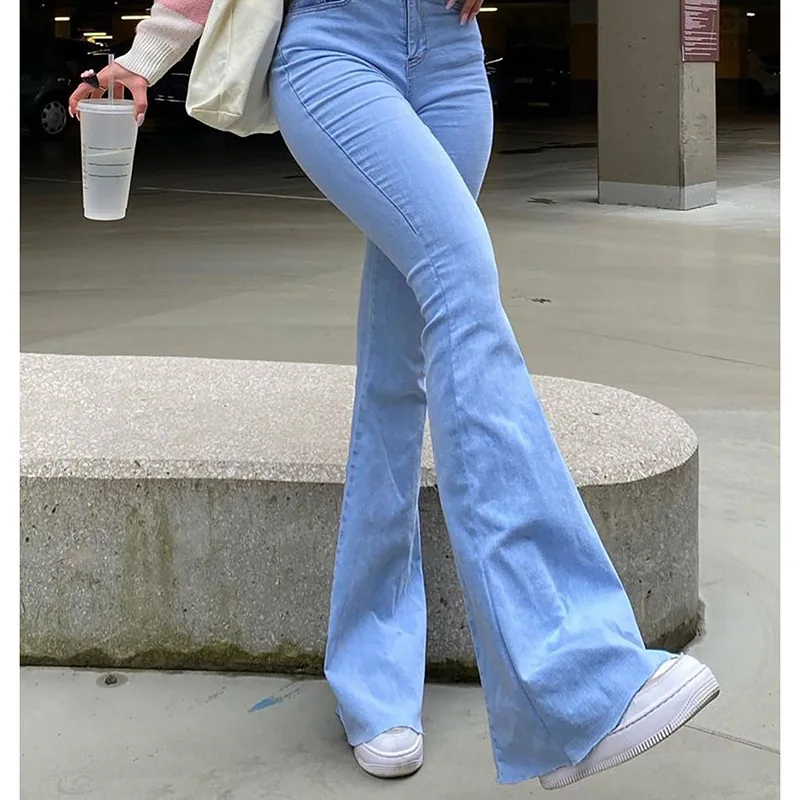 

Женские брюки 2022, модные темпераментные светильник лые Брюки-клеш с эффектом потертости, женские джинсы