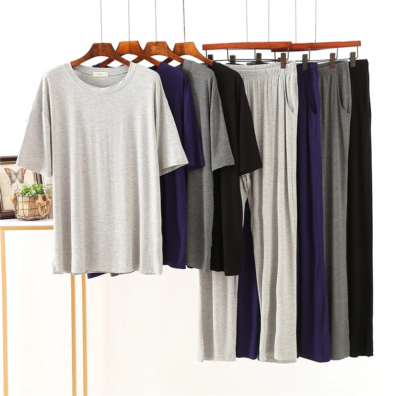 

2022 Spring Summer Men's Short Sleeve Sleepwear Sets 95% Modal Cotton Home Clothes For Men Plus Size 100KG Pajamas Lounge Wear