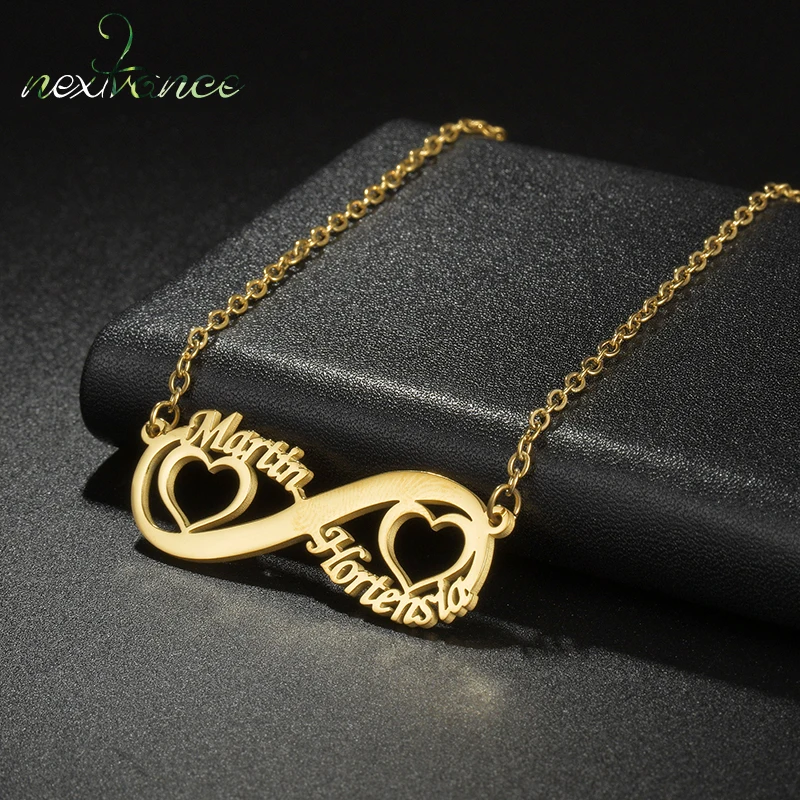 

Nextvance Custom Two Name Necklace Stainless Steel Infinity Heart Couple Pendant Personalized Love Family Friendship Women Gifts