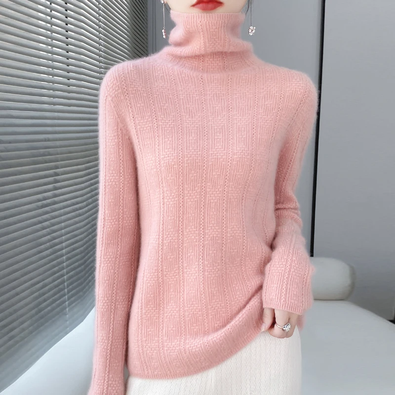 

Hafnium Technetium Woolen Sweater Women's Autumn and Winter New Stacked Collar Loose Sweater Knitted Bottom Sweater Top