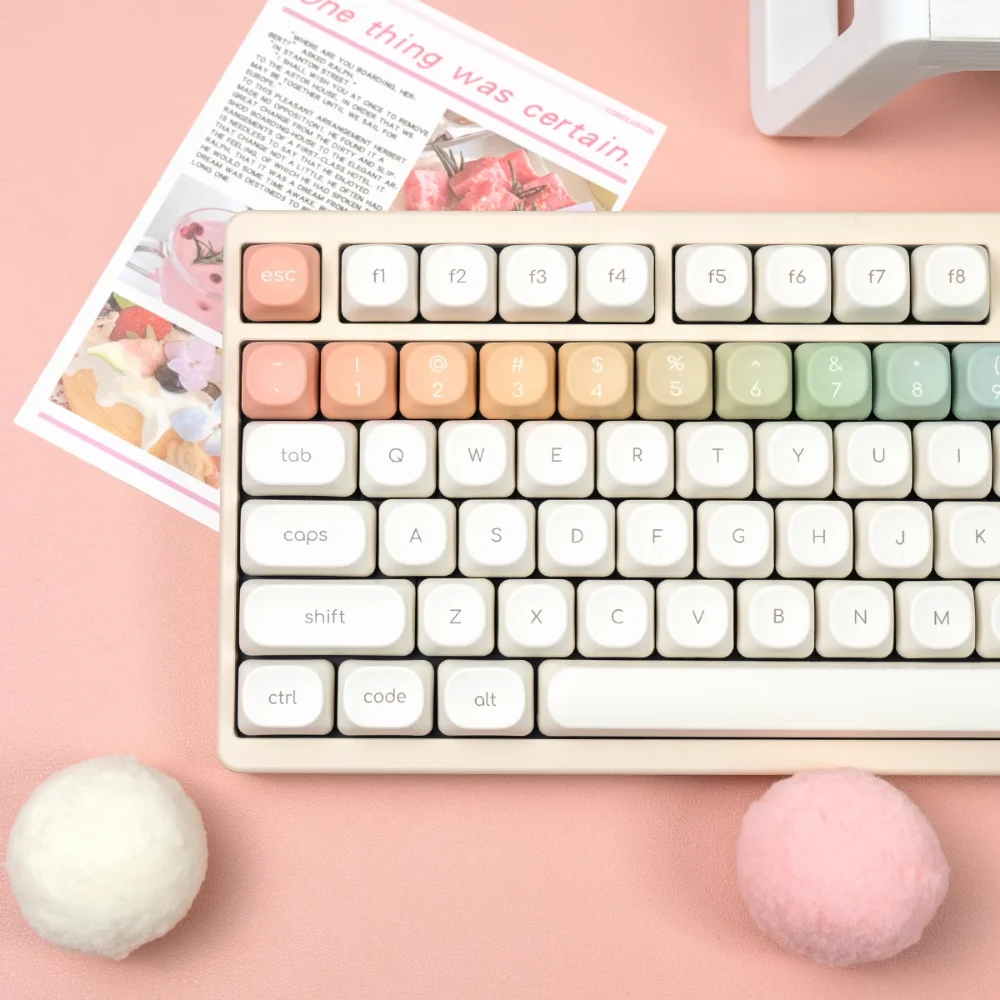 125-клавишные радужные колпачки для клавиш PBT молочно-белого цвета простой цветной