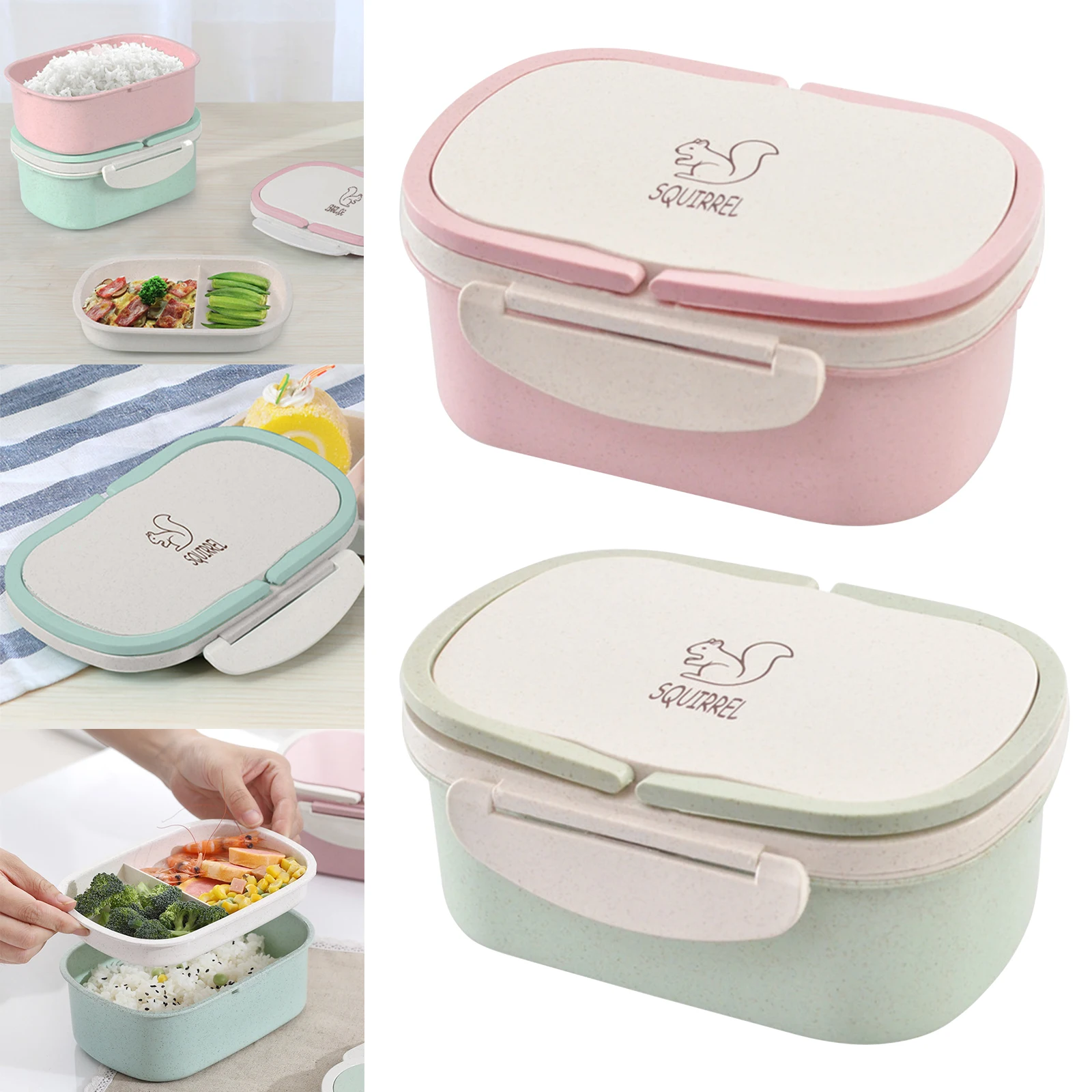 

2 Layer Wheat Straw Lunch Box Portable Microwave Food Storage Container For Kids School Healthy Lunch Leak-Proof Bento Boxes