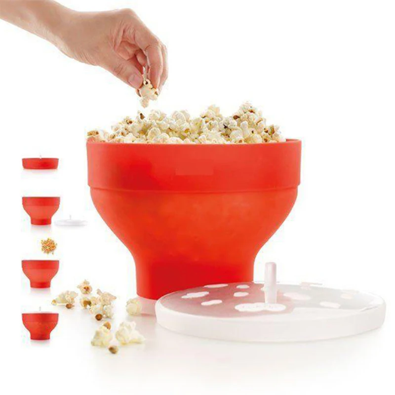 

Popcorn Microwave Silicone Foldable Red High Quality Kitchen Easy Tools DIY Make Popcorn Bucket Bowl Maker With Lid Bowls