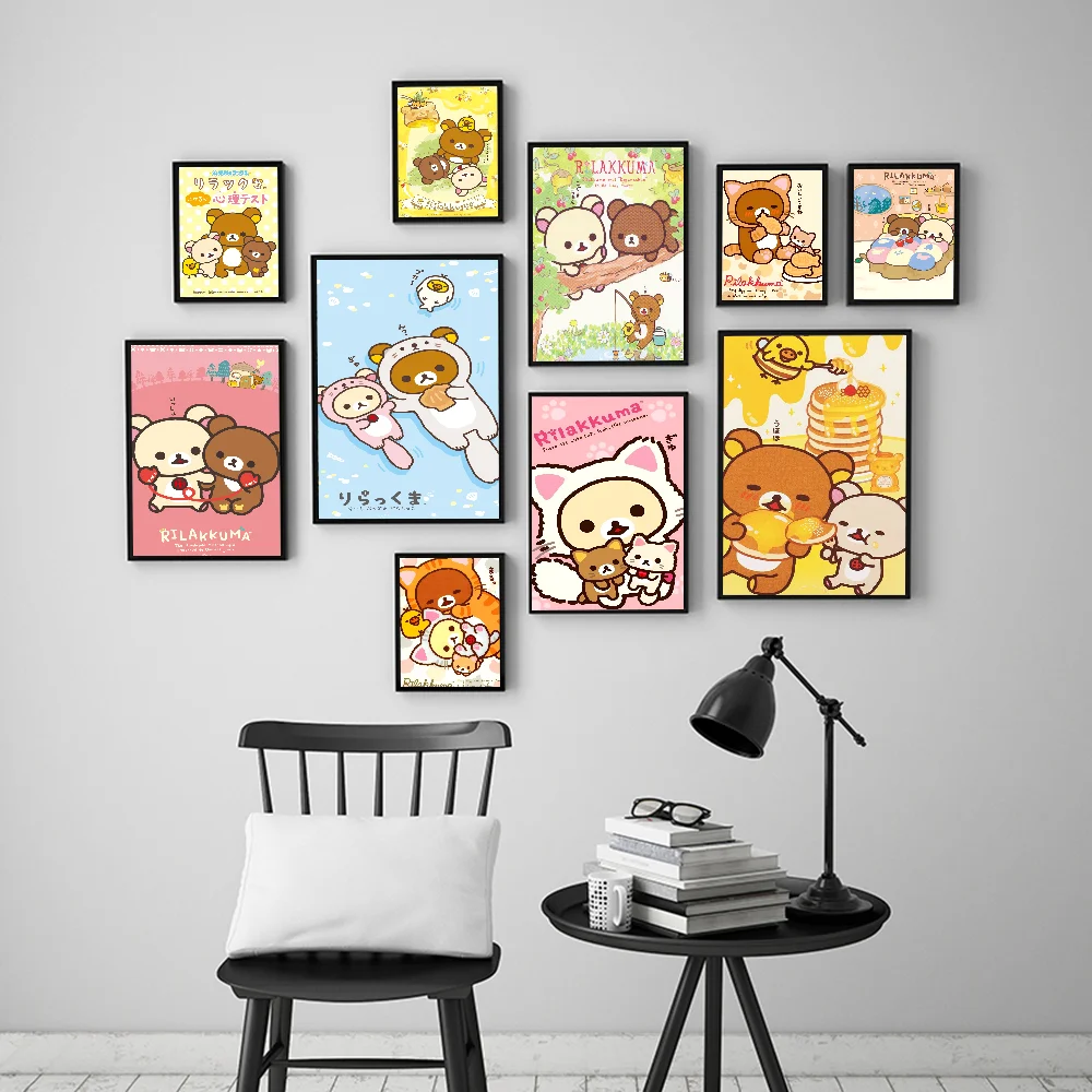 R-Rilakkuma Movie Sticky Posters Retro Kraft Paper Sticker DIY Room Bar Cafe Aesthetic Art Wall Painting