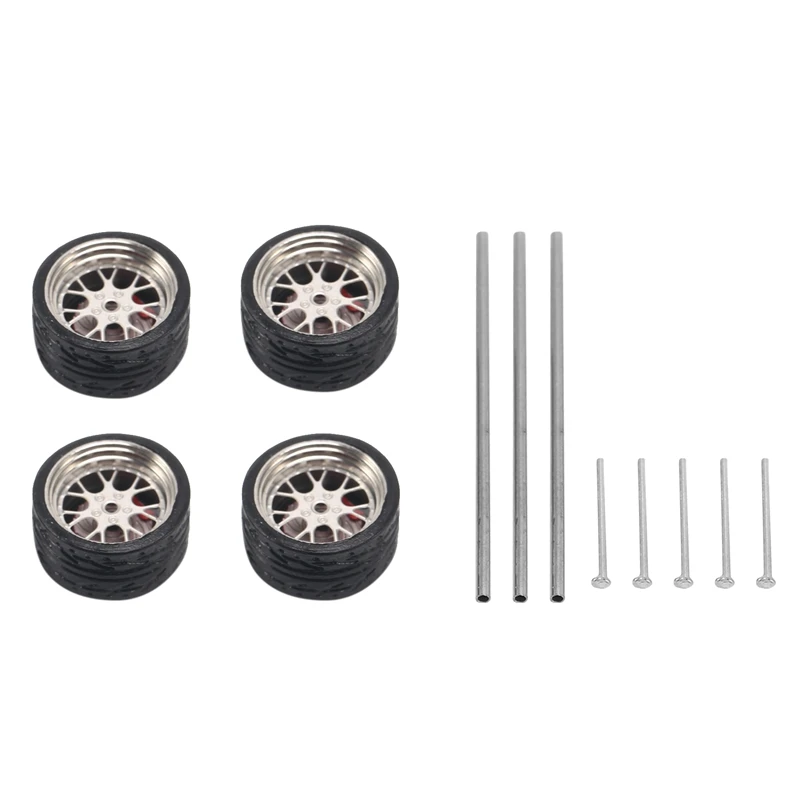 

4Pcs 1/64 Modified Wheels Rubber Tires With Brake Disc Axles And End Cap Upgrade Parts For RC Model Car