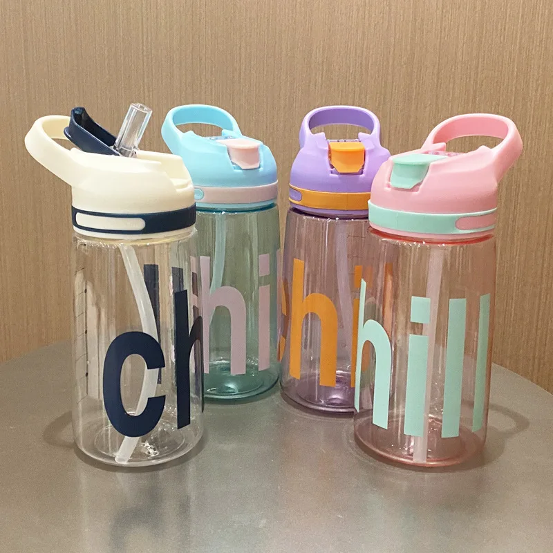 

450ML Summer Houseware Children Water Bottle Creative Design Water Cup With Starw PC Material Home and School Bottles Tools
