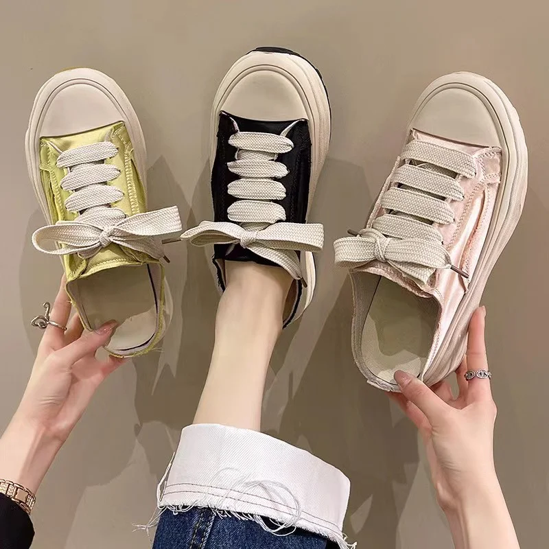 

Шлепанцы Baotou женские на толстой подошве, текстильные полутапочки, летняя уличная одежда, маленькие белые спортивные шелковые сандалии