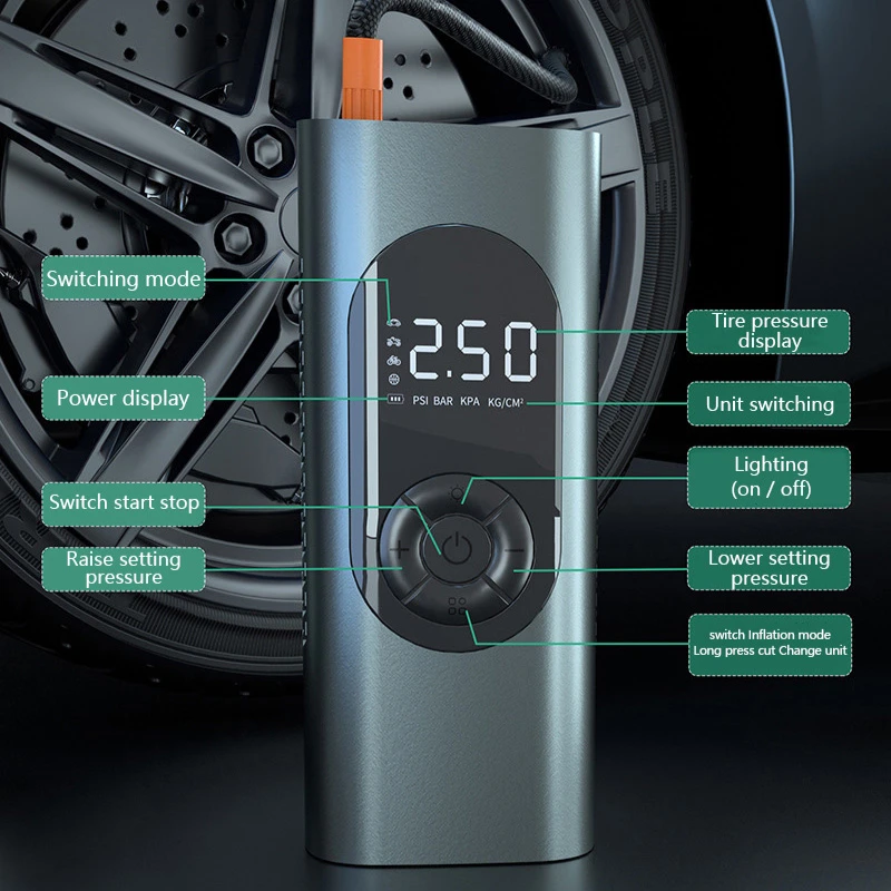 

Автомобильный надувной насос, удобный Электрический мини-насос с интеллектуальным цифровым дисплеем, в металлическом корпусе, беспроводной, аксессуар