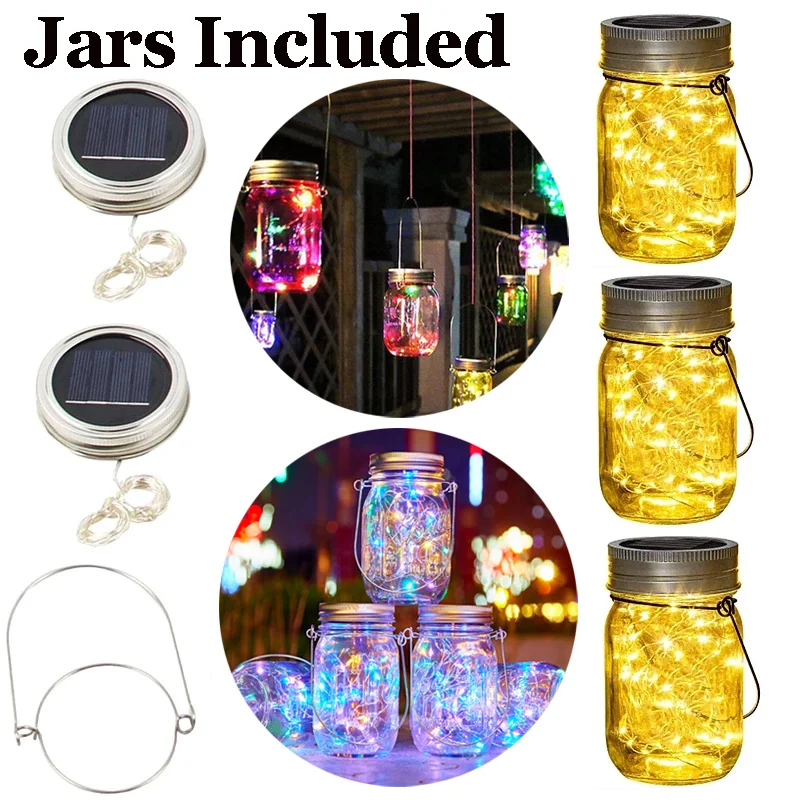 

Luces Solares Para Exterior Jardin Garden Terrace Outdoor Waterproof Tuin Decoratie Fairy Star Firefly Glass Jar Led String Lamp
