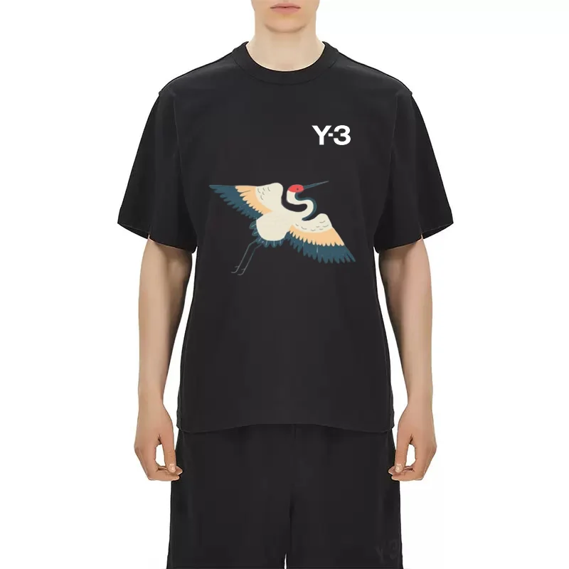 

Yohji Yamamoto Y3 Casual T-shirt 23SS Summer Japanese Ukiyoe Crane Pattern Printing Y-3 Short Sleeve Top For Men And Women