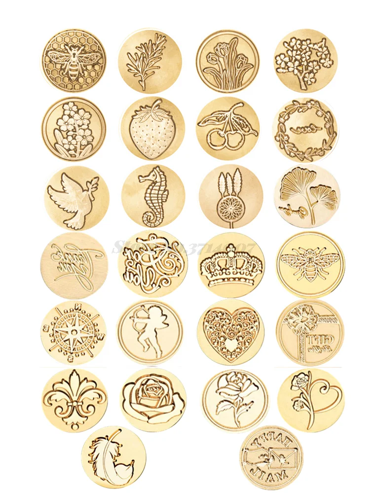 

DIY Retro Invitation Wax Seal Stamps Rosemary Cherry Strawberry Seahorse Pattern Scrapbooking Craft Wood Handle Antique Copper