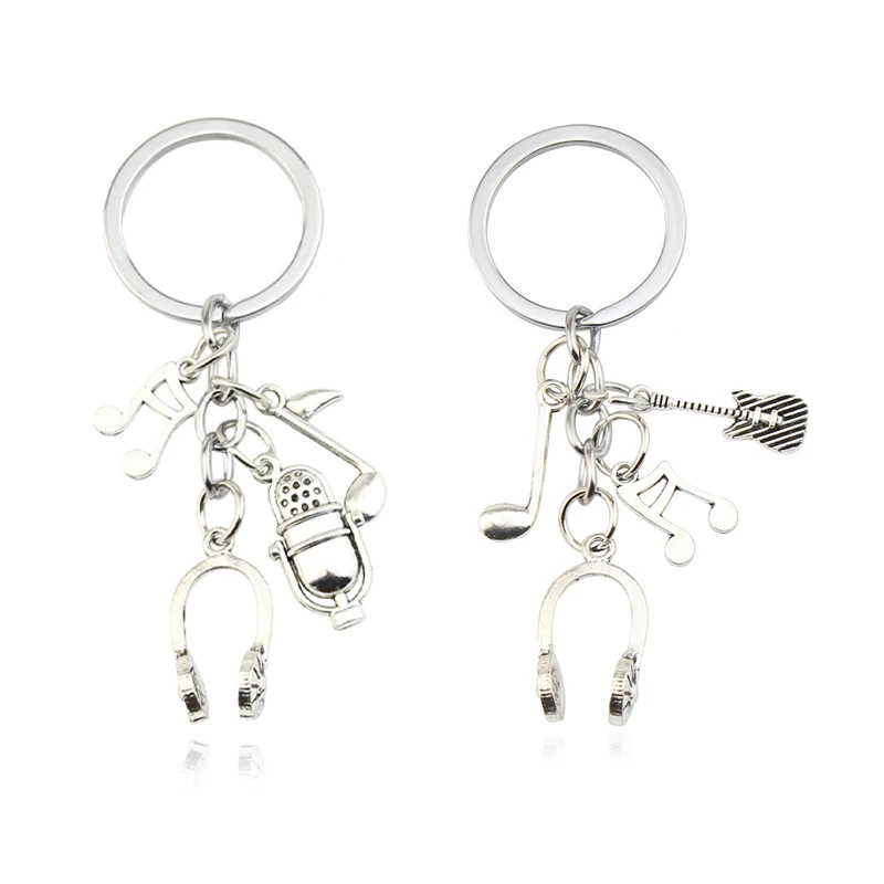 Новинка музыкальный брелок музыканты певица кольцо для ключей Микрофон гитара заметки цепочка для ключей для фестиваля подарок DIY ювелирные изделия ручной работы
