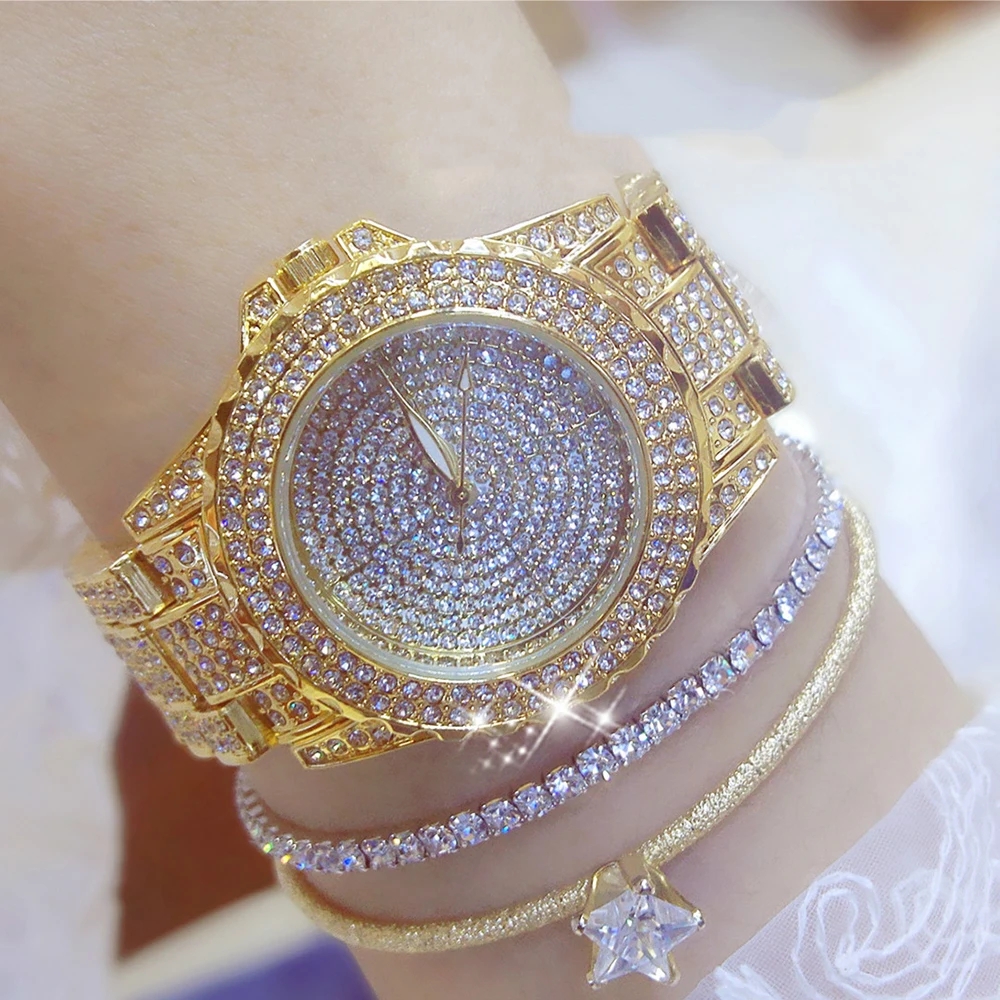 Women Watches Luxury High Quality Gold Full Diamond Ladies Watch Bracelet Quartz Wristwatches Crystal Rhinestone Female Clock