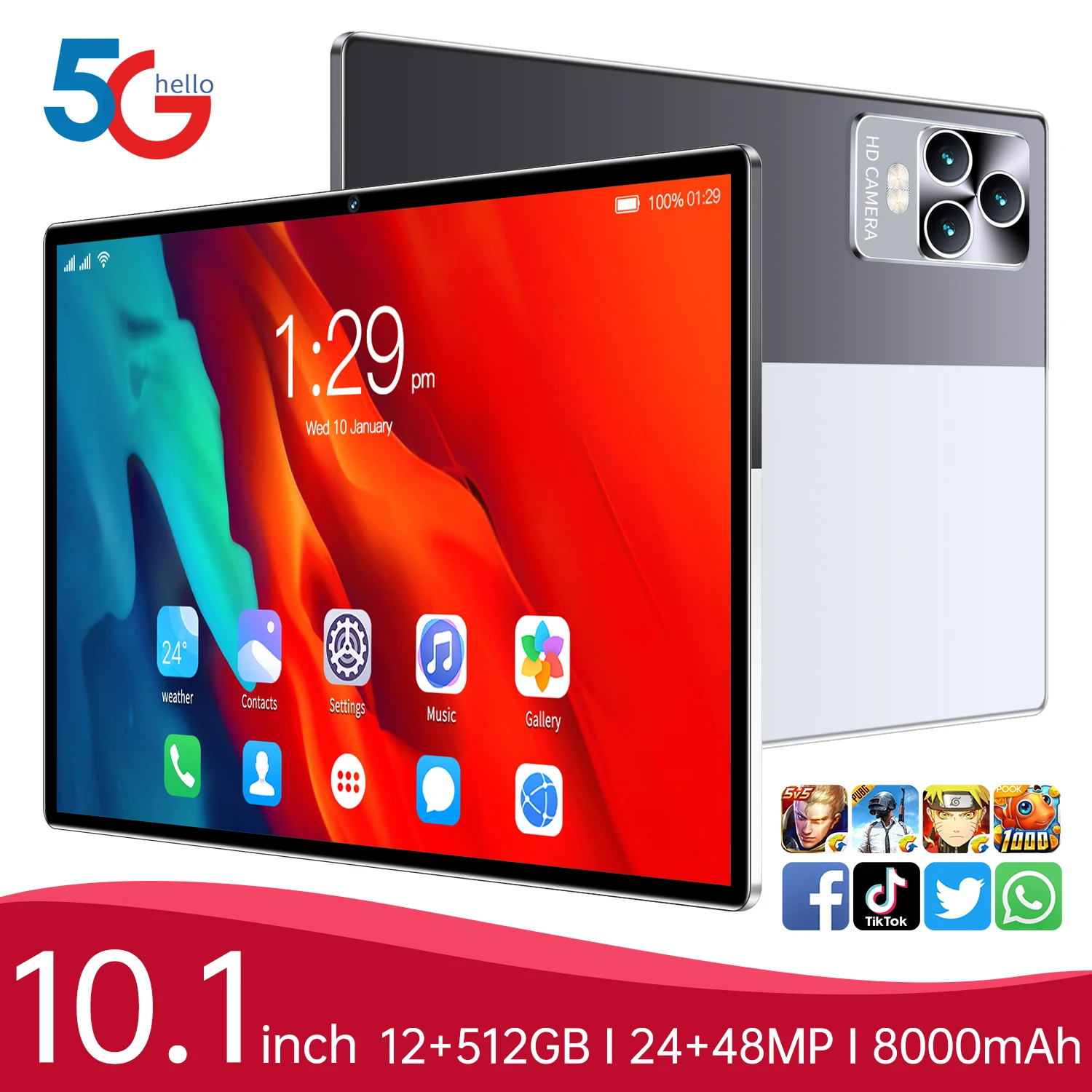 

10,1-дюймовый планшет Android 12 P70, 10,1 ГБ, 512 мАч