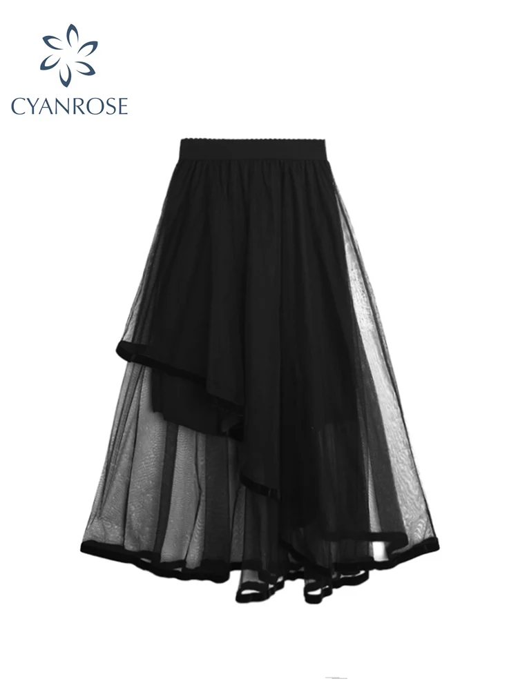 Женская плиссированная юбка-пачка с высокой талией черная Повседневная Длинная