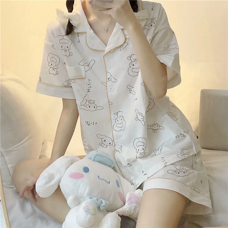 Japan Style  Print Pyjamas Women Clothing Sets Summer Plus Size Pajamas for Teen Girls Kawaii Pijamas Sleepwear