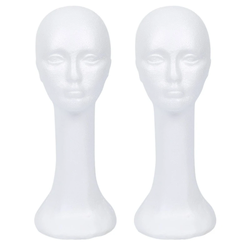 

2X Long Neck Female Foam Head Model Glasses Hair Wig Mannequin Hat Stand Styrofoam