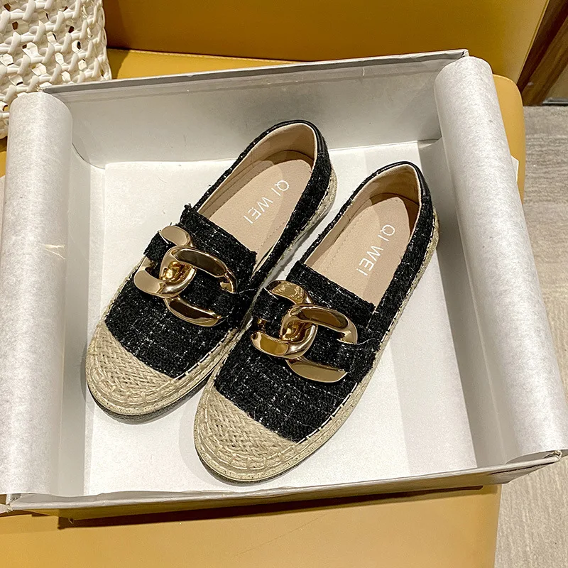 

Casual Hemp Shoes for Women Slip on Black Tweed Espadrilles Flat Shoes Ladies Spring Autumn Feetwear Zapatillas Chaussure Femme