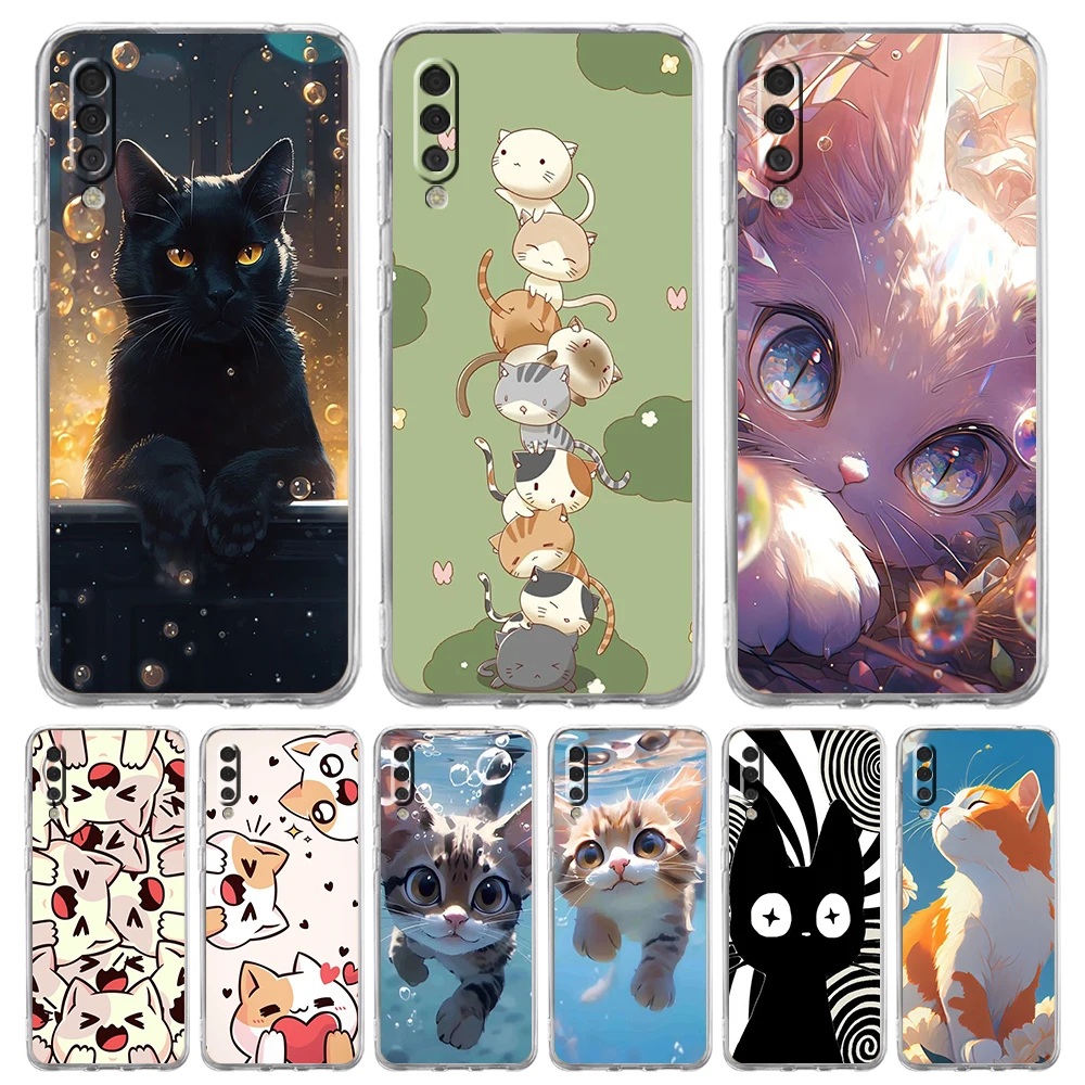 

Cartoon Cat Luxury Transparent Phone Case for Samsung Galaxy A12 A02 A03S A50 A70 A40 A10 A20 A30 Cover Silicone Shell Capas Bag