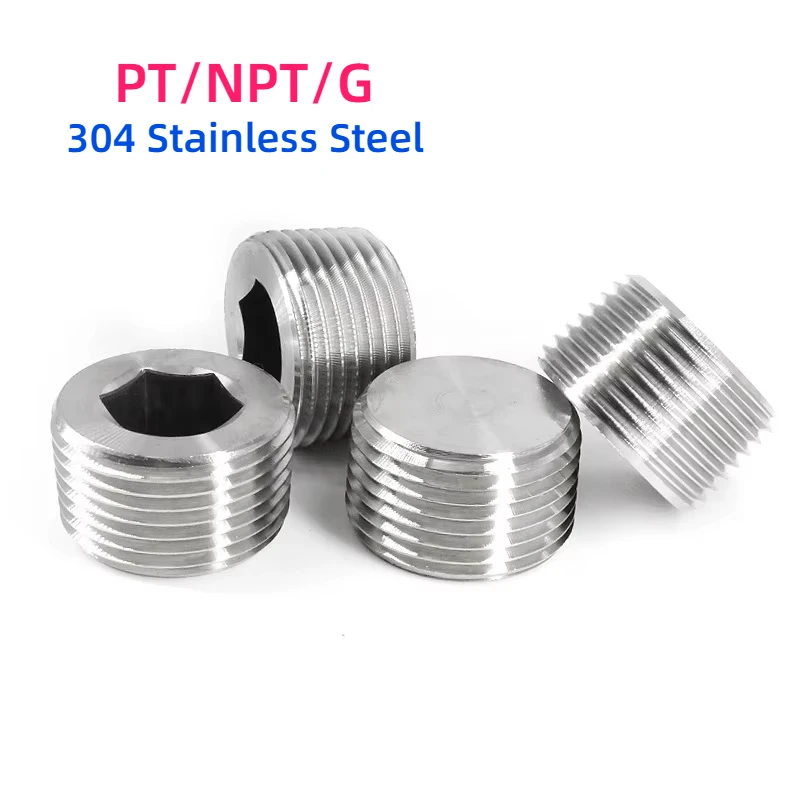 PT/NPT/G 1/16 1/8 1/4 3/8 1/2 3/4 1 ~ 2 США Внешняя резьба 304 Шестигранная торцевая крышка из нержавеющей стали Внутренняя шестигранная заглушка