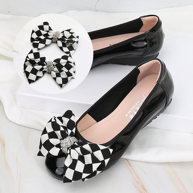 Bow Shoes Floral Footwear Handmade DIY Self-adhesive Black Women's Shoes Single Shoe Accessories Rhinestone Shoe Accessories