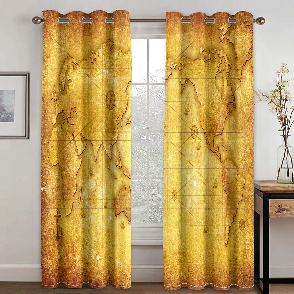 

Maps of Ancient Scrolls The Great Voyage Pattern Curtain Set, Suitable for Sitting Room Curtains In The Living Room and Bedroom