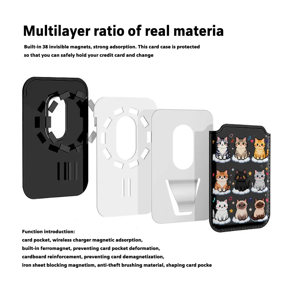 Фото Милый мозаичный чехол-кошелек с кошачьим узором на магнитах для iPhone 17 16 Pro Max, Samsung Galaxy S26 S25 Ultra, совместимый с MagSafe №2