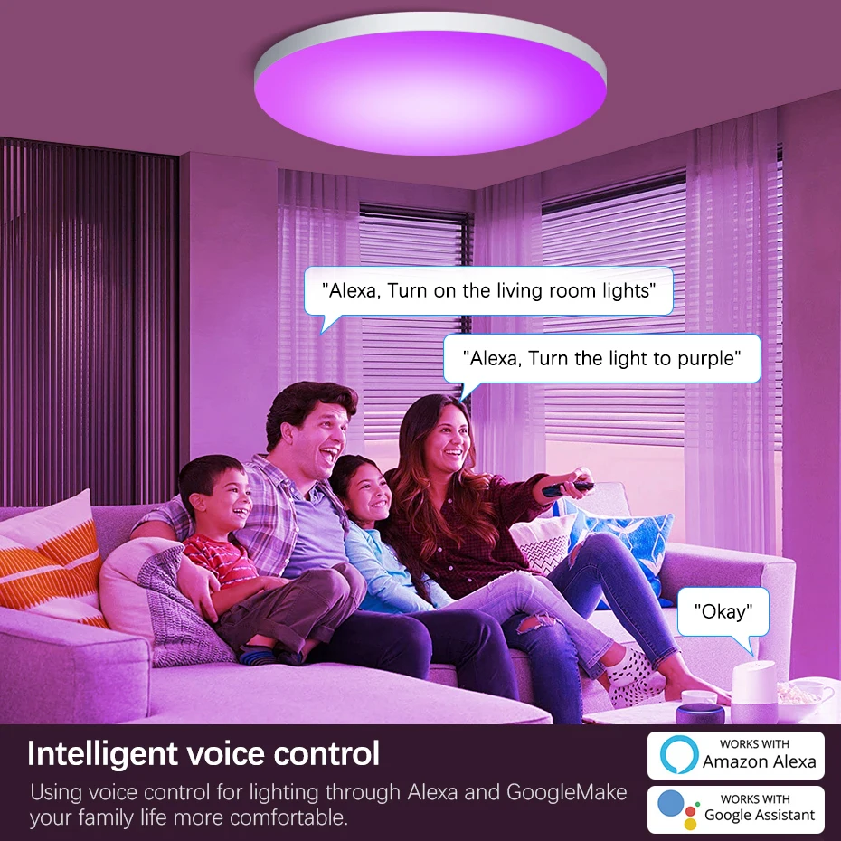 Tuya WiFi светодиодный потолочный светильник APP Voice Control Smart Light 40W диммируемый RGB AC 220V