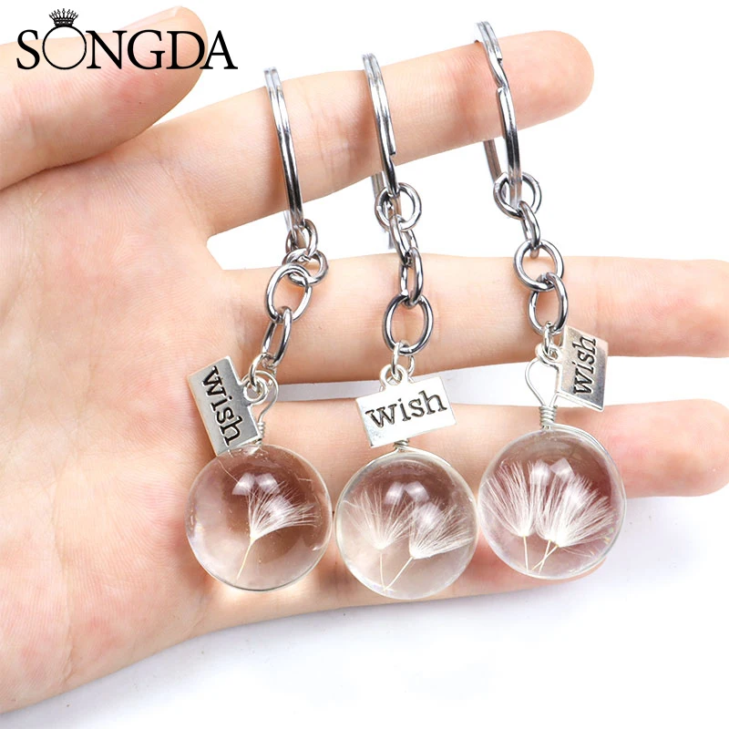 

Wish Dandelion Keychain Flower Glass Ball Key Chain Keyring For Man Women Bag Pendant Fashion Luck Jewelry Souvenir Cute Gifts