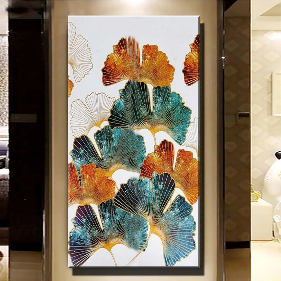 

Алмазная 5d живопись «сделай сам», квадратная картина Ginkgo biloba мозаика алмаз искусство, абстрактные листья, алмазная вышивка, Большой Декор ...