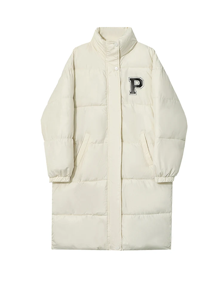 Winter Warm Puffer Down Coats Women Casual Letters Pattern Long Sleeve Stand Collar Long Jackets Outerwear Parkas