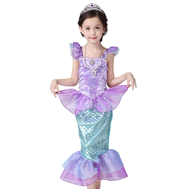 

Little Girl Mermaid Princess Ariel Costume Kid Fancy Party Carnival Birthday Gift Summer Dress Shiny Sequin Mermaid Dress 2-10T