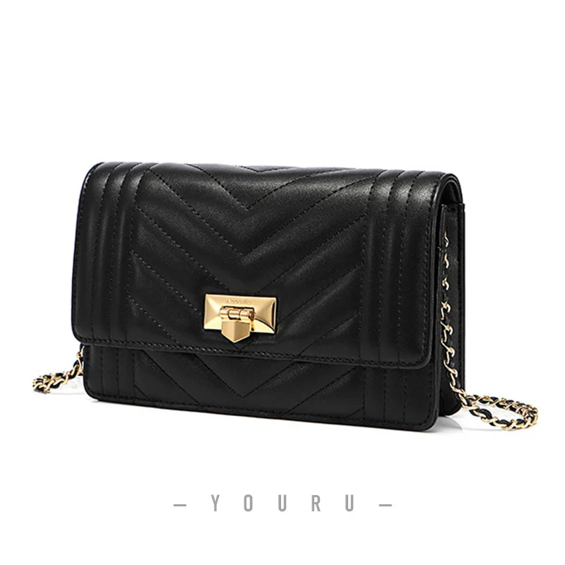 Cowhide Small Square Bag with Metal Chain Women's Handbags Luxury Designer Fashion Casual Crossbody Shoulder Bag Genuine Leather