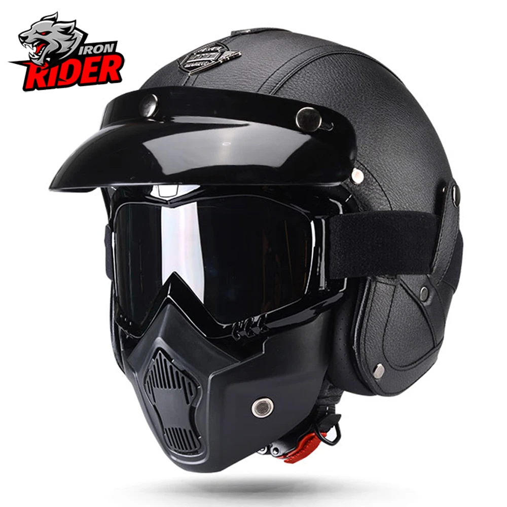 

Кожаный мотоциклетный шлем в стиле ретро, шлем с открытым лицом, кожаные шлемы для скутера, 3/4 Чоппер, винтажные мотоциклетные шлемы Vespa