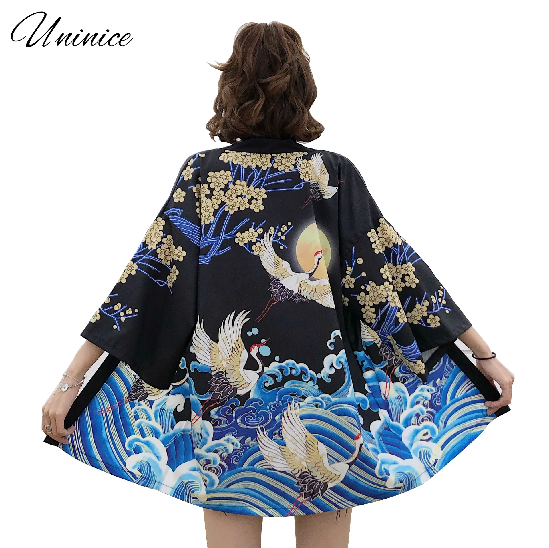 

Crane Kimonos Woman 2022 Japanese Kimono Cardigan Cosplay Shirt Blouse For Women Japanese Yukata Female Summer Beach Kimono